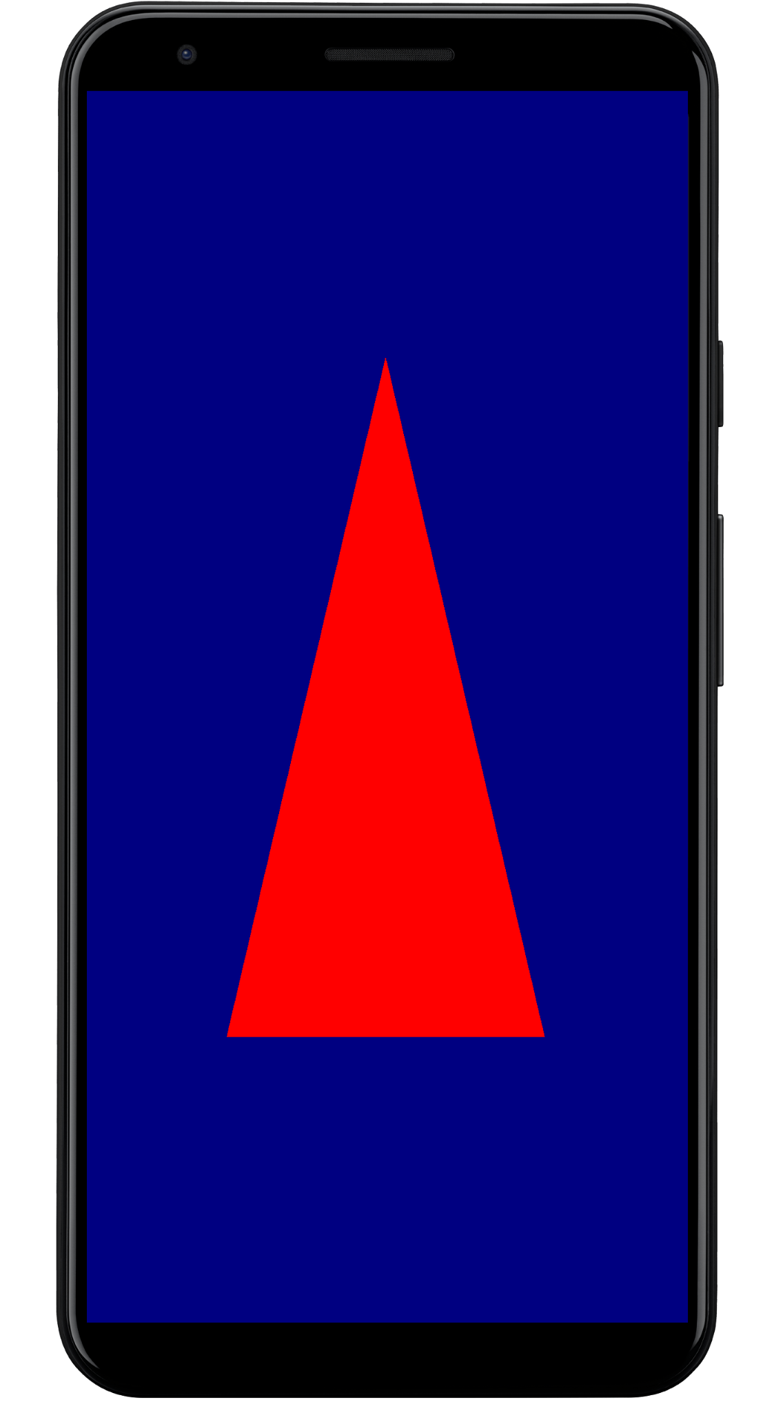 Bir Android telefon ekranının görüntüsünde, WebGPU uygulamasının çıktısı gösteriliyor: koyu mavi arka plan üzerinde ortalanmış, kırmızı renkli bir üçgen.